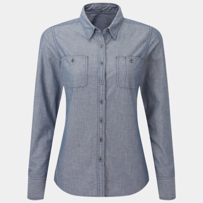 Premier Ladies Organic Fairtrade Long Sleeve Chambray Shirt Thumbnail