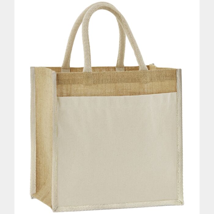 Westford Mill Westford Mill Cotton Pocket Natural Starched Jute Midi Tote Bag W483 Westford Mill Cotton Pocket Natural Starched Jute Midi Tote Bag Thumbnail