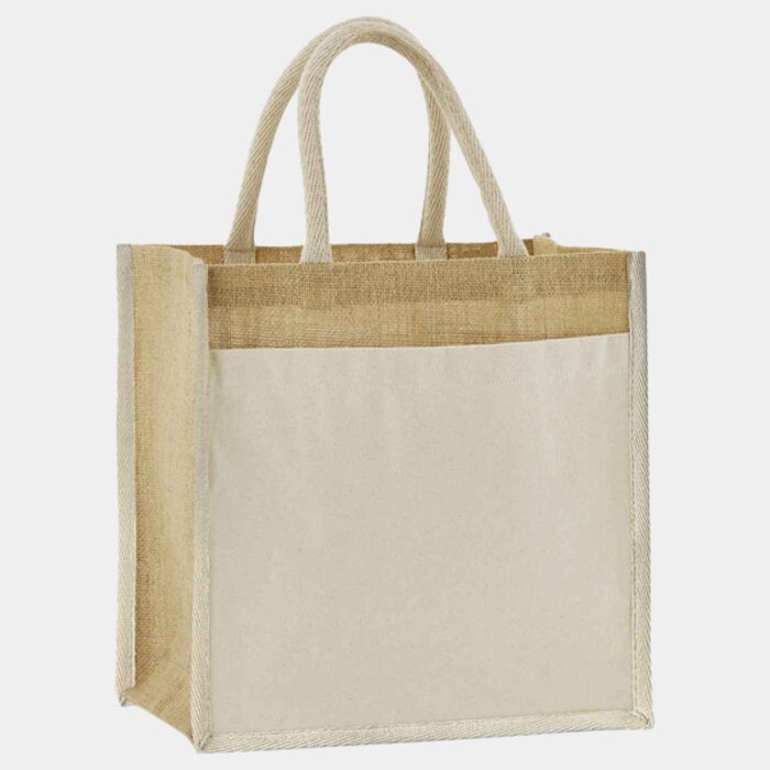 Cotton Pocket Natural Starched Jute Midi Tote Thumbnail