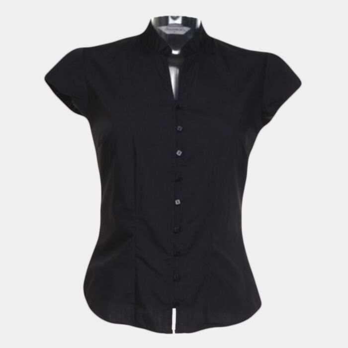 Kustom Kit Ladies Cap Sleeve V Neck Tailored Continental Blouse Thumbnail