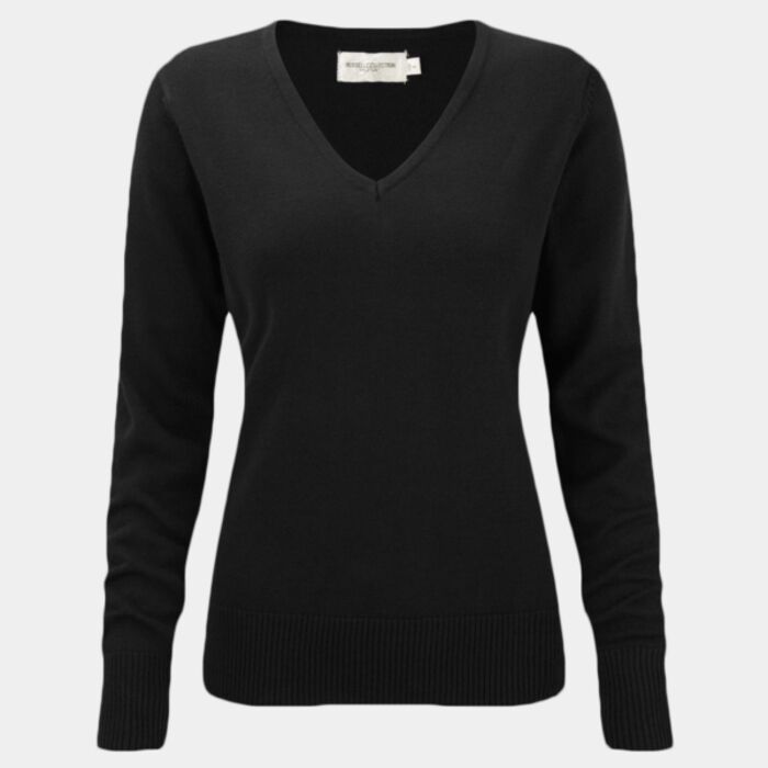 Russell Collection Ladies Cotton Acrylic V Neck Sweater Thumbnail