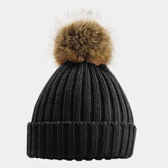 Beechfield Faux Fur Pop Pom Chunky Beanie Thumbnail