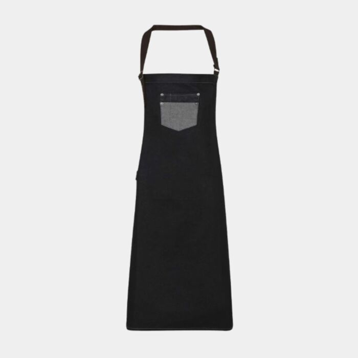 Division waxed-look denim bib apron with faux leather Thumbnail