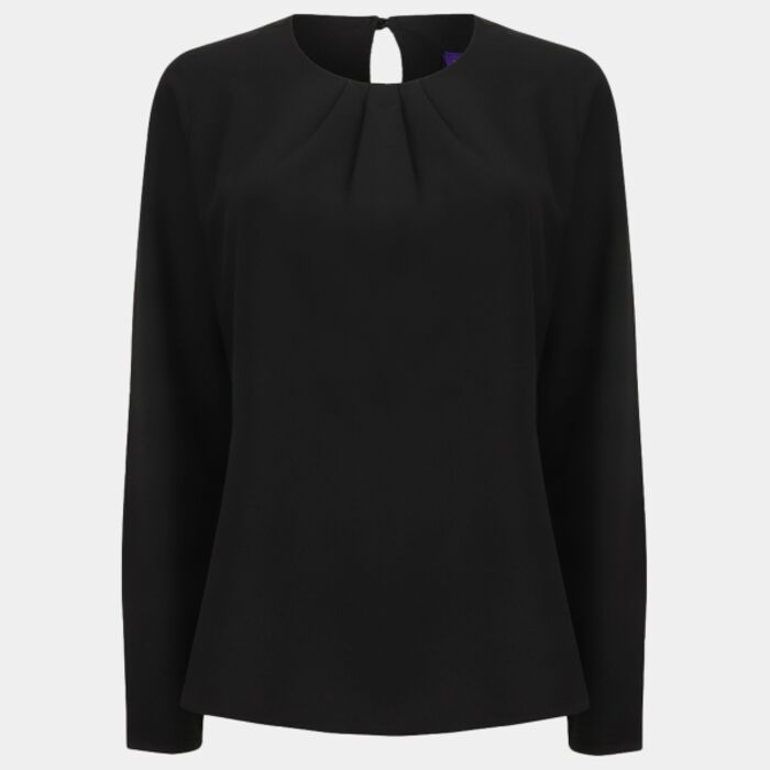Henbury Ladies Pleat Front Long Sleeve Blouse Thumbnail