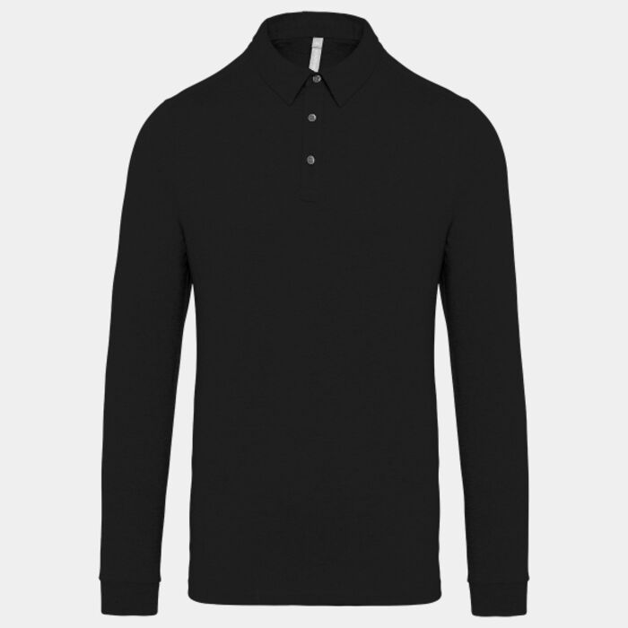 Jersey knit long sleeve polo shirt Thumbnail