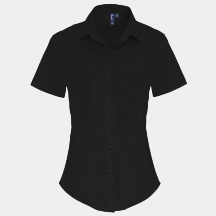 Women's stretch fit cotton poplin short sleeve blouse Thumbnail