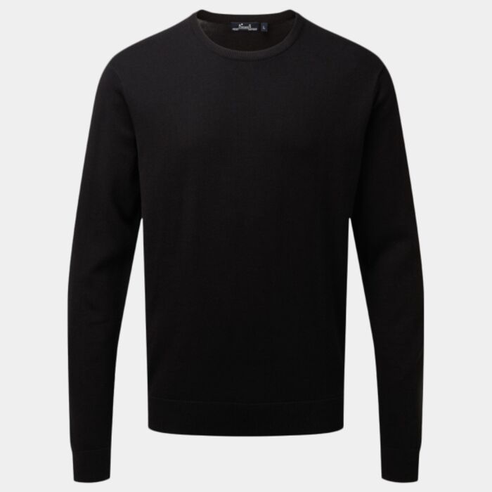 Crew neck cotton-rich knitted sweater Thumbnail